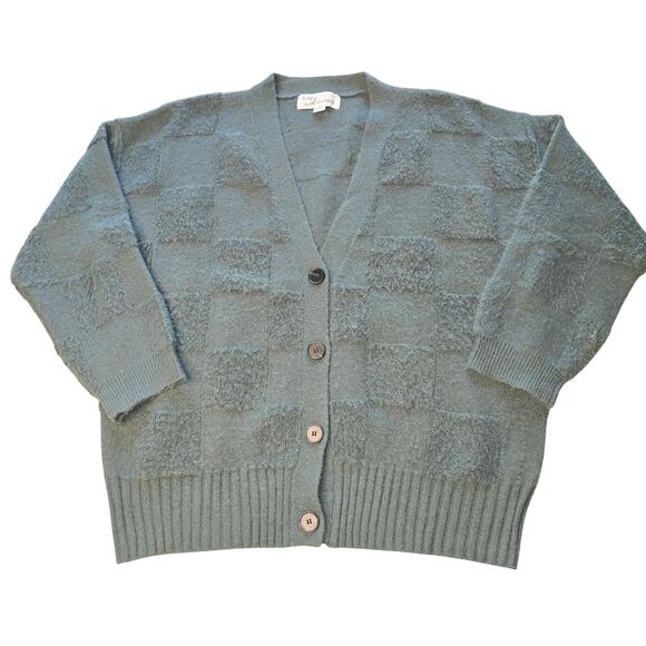 Vintage Havana Knit Cardigan Grandpa Sweater Womens Small Green Checkered Cozy - Picture 1 of 11